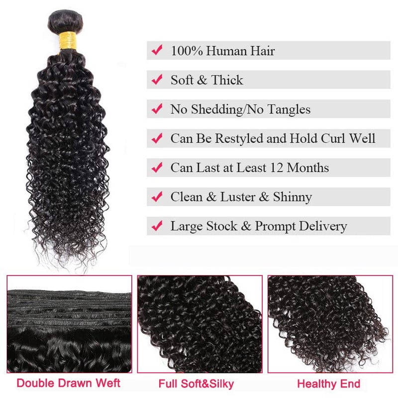 Jinhongze Kinky Curly Bundle Human Hair 8A Unprocessed Virgin Remy Kinky Curly Human Hair 1 Bundle Virgin Hair Kinky Curly 1 Bundle (100g) Natural Color (24") - Image 2